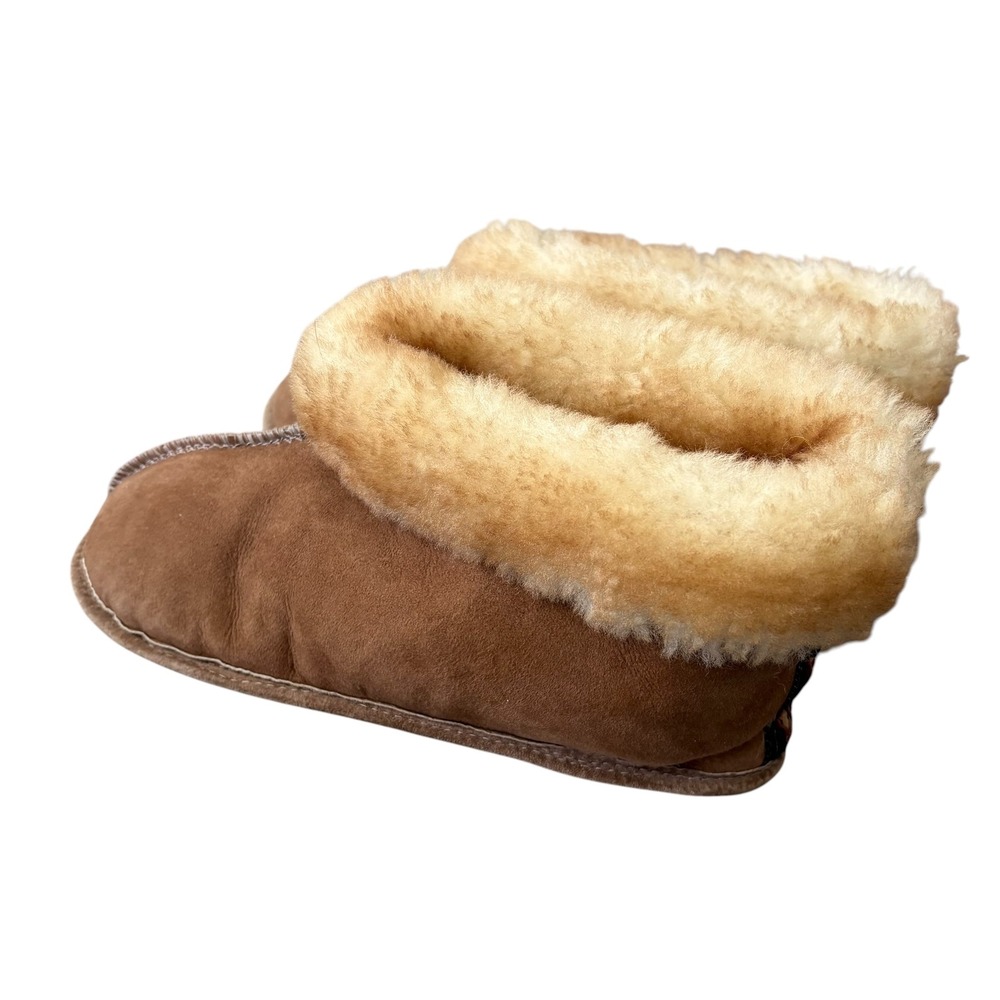 Sheepskin Shearling Suede Bootie Slippers Brown Tan Ankle Boots Size L 9 10 - Picture 2 of 8